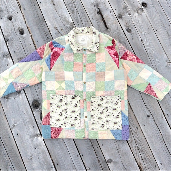 Jackets & Blazers - Upcycled Quilt Coat Vintage Handmade Patchwork Chore Barn Jacket Large